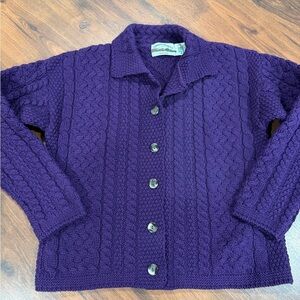Aran Craft 100% Merino Wool Cardigan Purple Women’s Small Made In Ireland